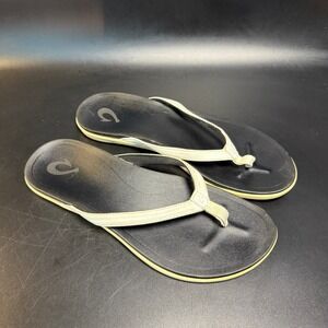 OluKai Ho'opio Womens Flip Flops Sandals US 8 EUR 39 Black White Comfort Casual